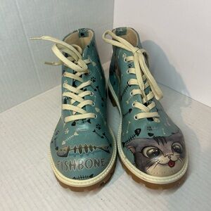 DOGO artistic painted vegan leather cat themed High-Top Shoes - Blue